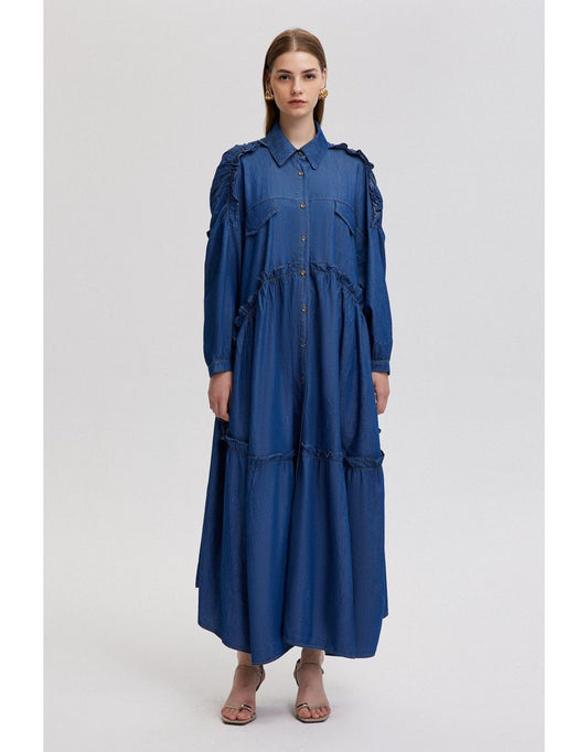 Vestido de camisa com detalhes em babados