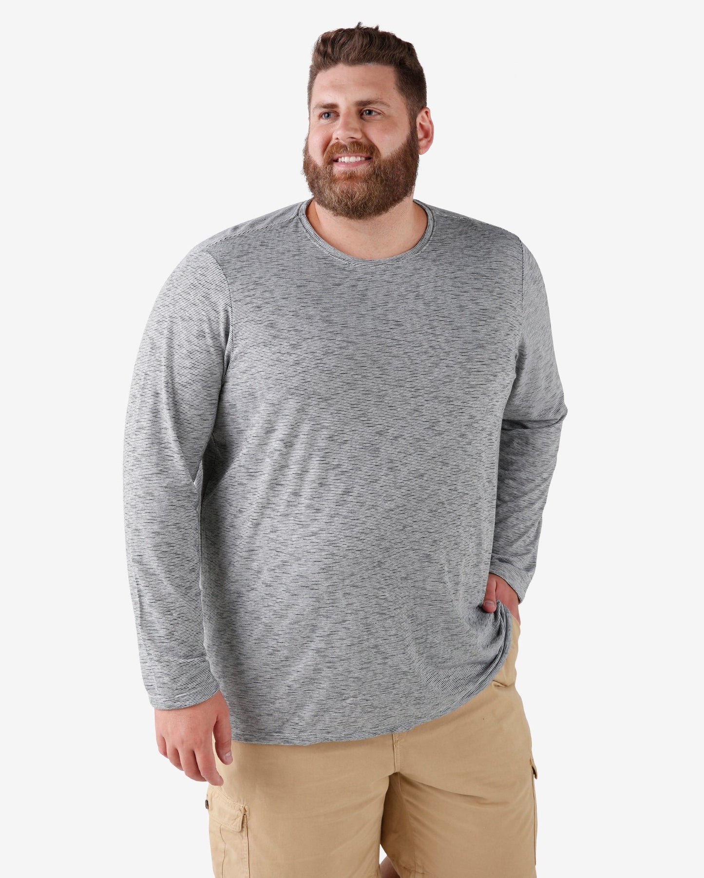 Plus Size Long Sleeve Striped T-Shirt - Navy Blue/White
