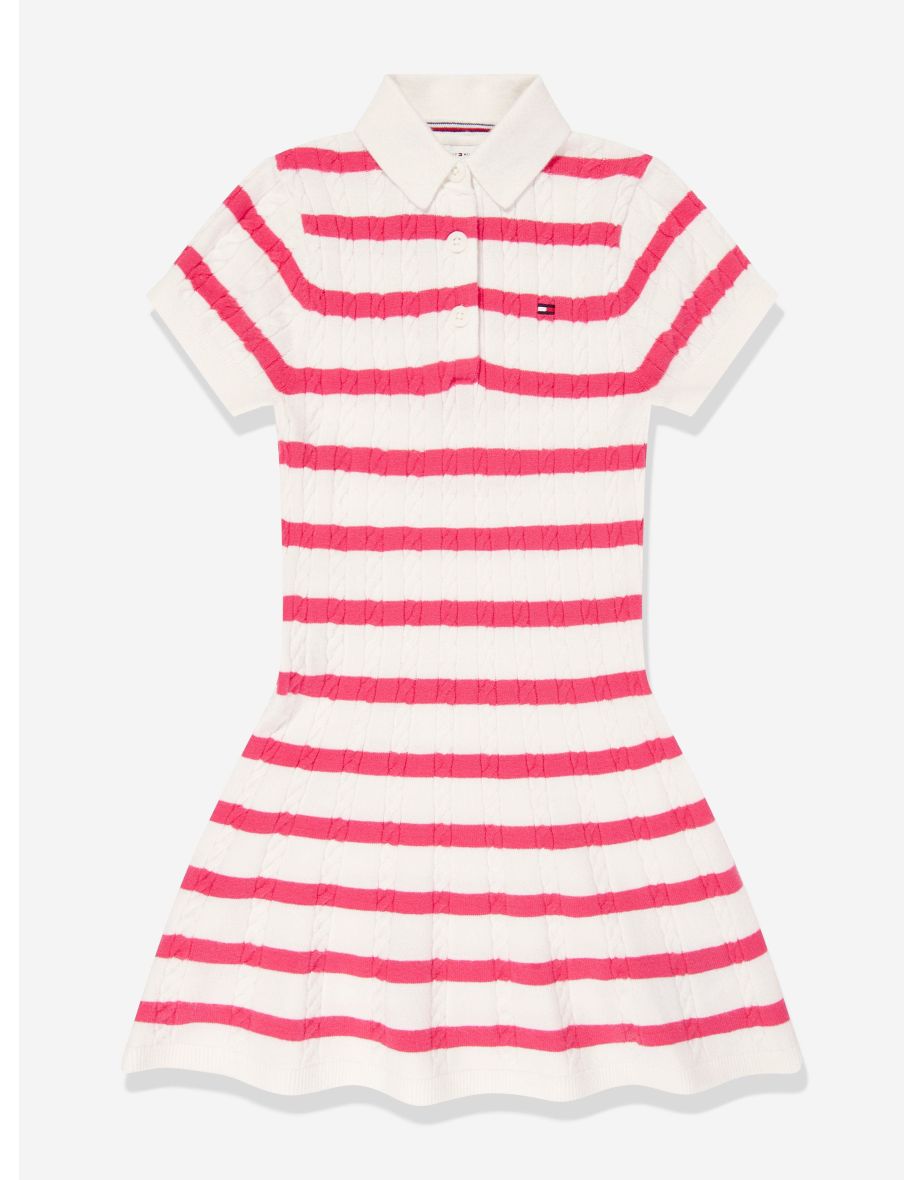 Vestido polo listrado rosa para meninas