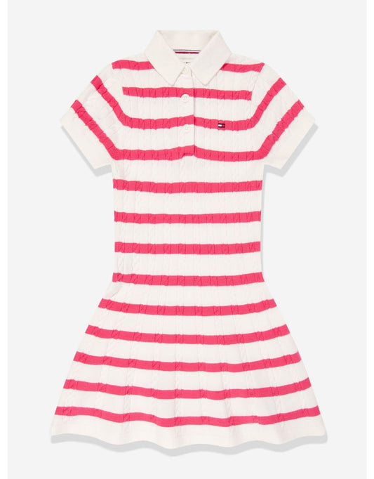 Vestido polo listrado rosa para meninas