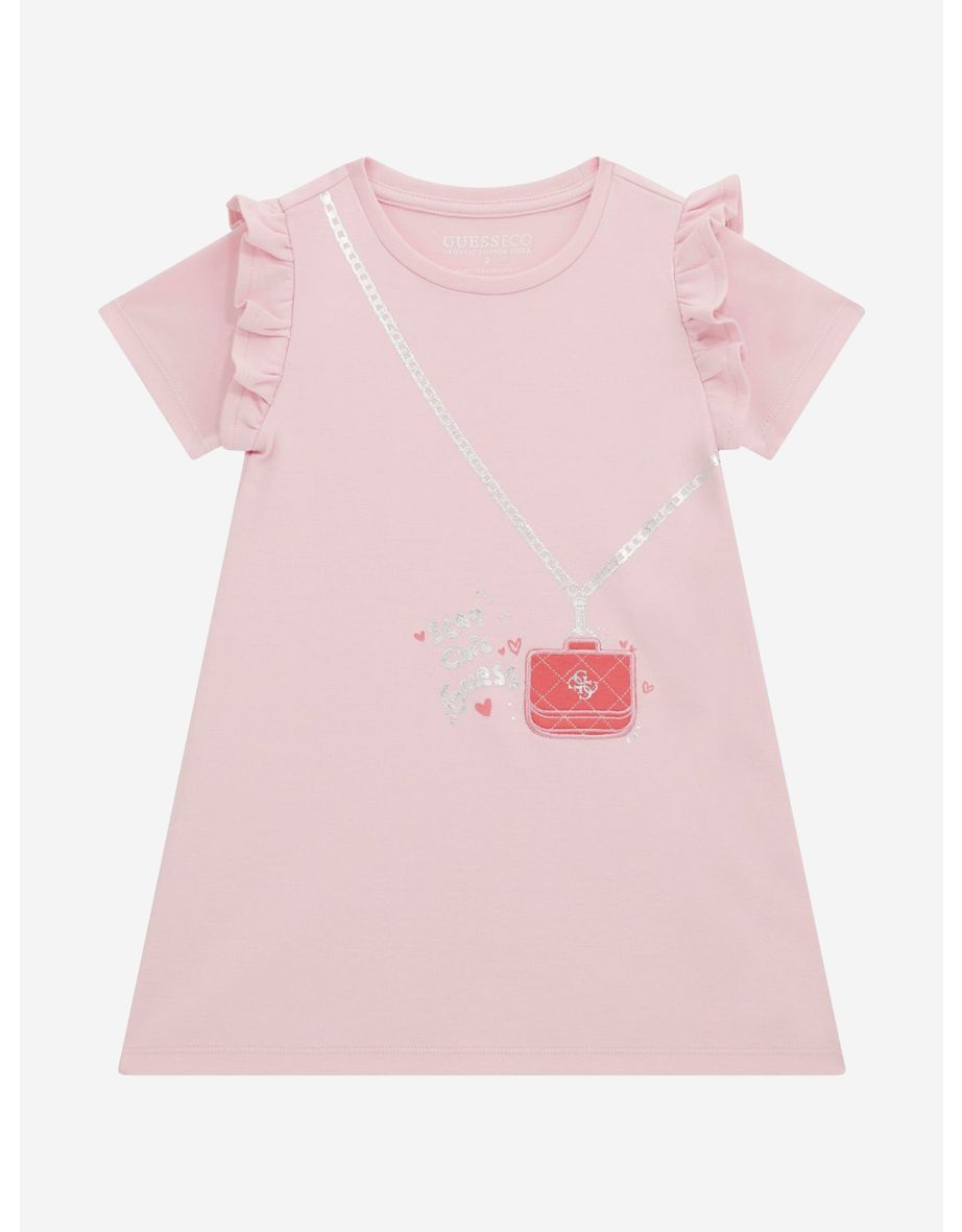 Vestito stampato rosa con borsa per bambine