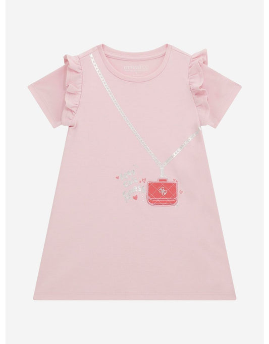 Vestito stampato rosa con borsa per bambine