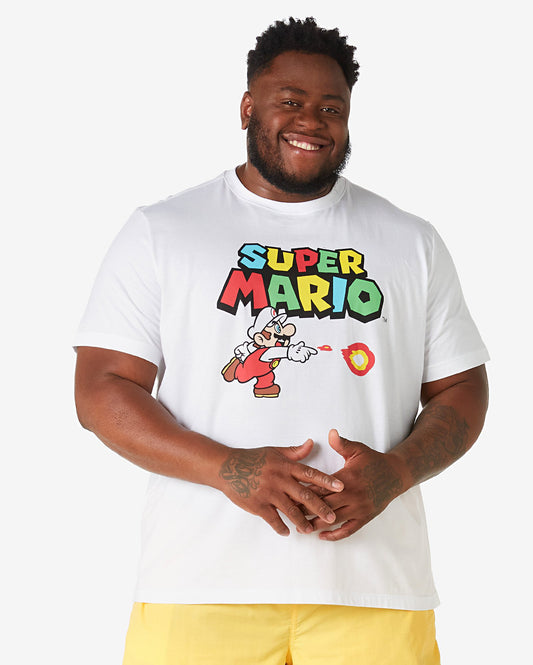 White Plus Size Short Sleeve T-Shirt with Mario Print