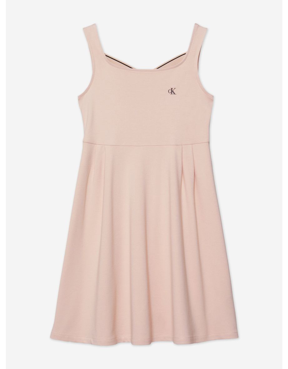 Calvin Klein Girls' Pink Fit and Flare Dress con nastro logo posteriore