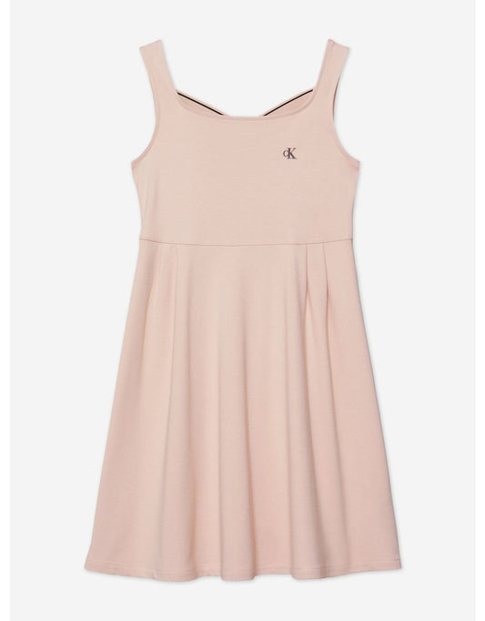 Vestido Calvin Klein Pink Fit and Flare para meninas com fita com logotipo nas costas