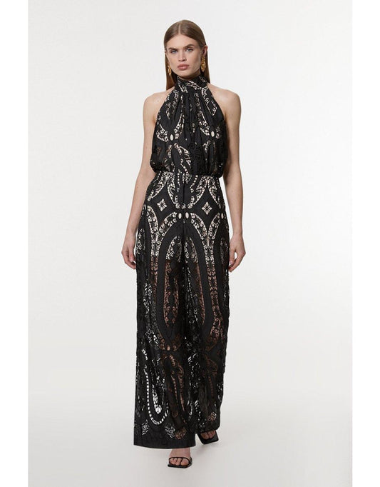 Top alto in georgette trasparente con lavorazione intrecciata