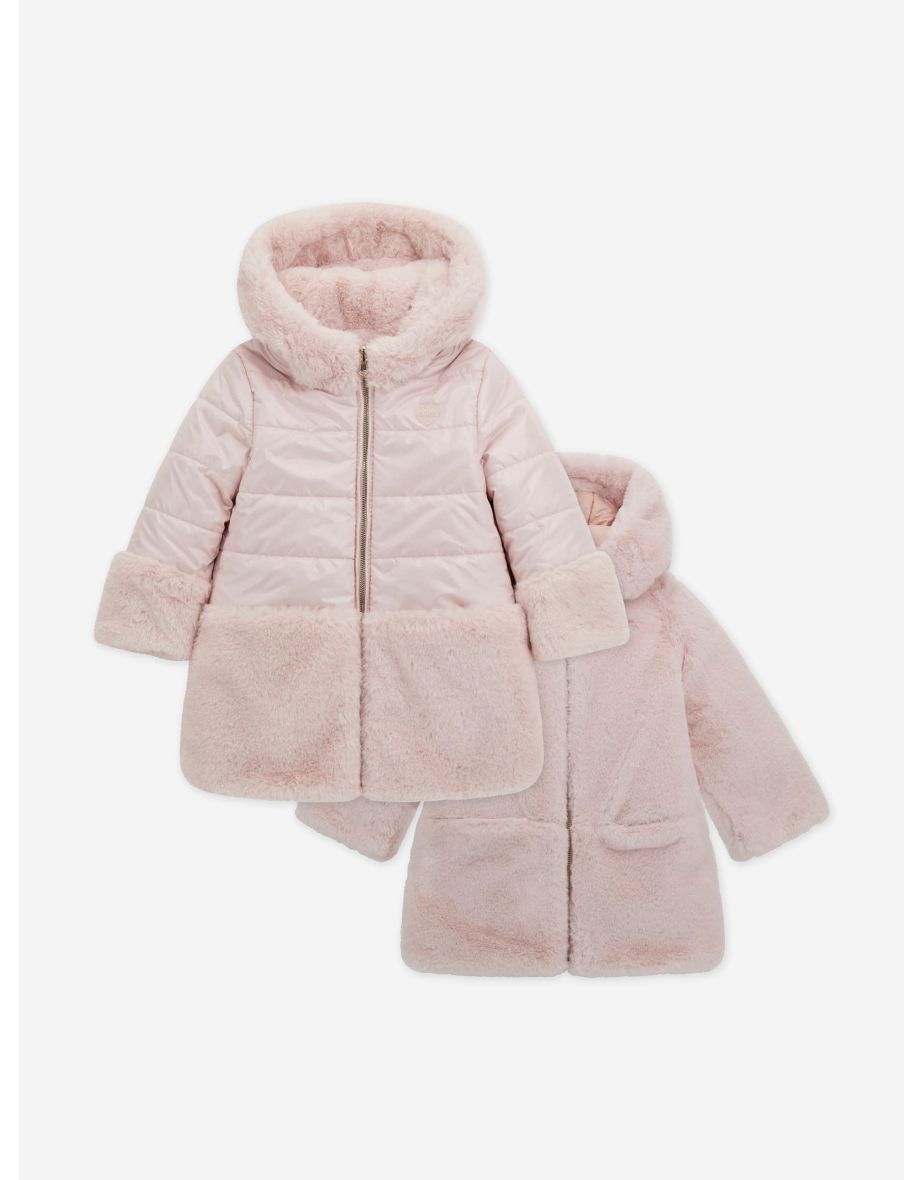 Abrigo reversible con capucha rosa para niña Guess