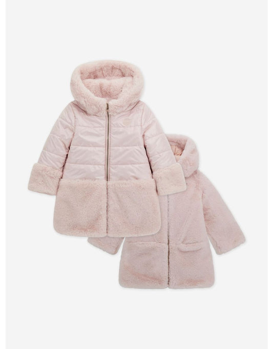 Abrigo reversible con capucha rosa para niña Guess