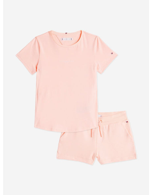 Conjunto de camiseta e shorts rosa para meninas