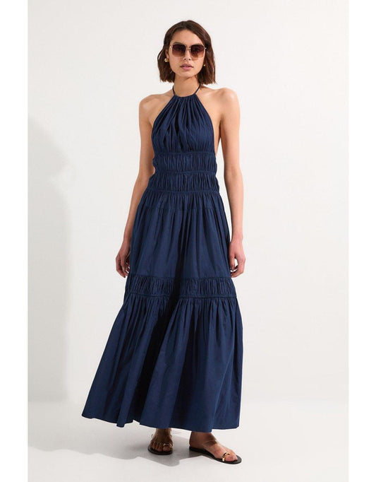 Maxi Vestido con Cuello Halter de Algodón con Tirantes
