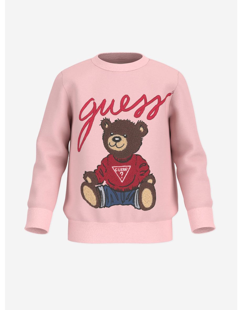 Sudadera Guess Rosa Niñas Logo Oso Teddy