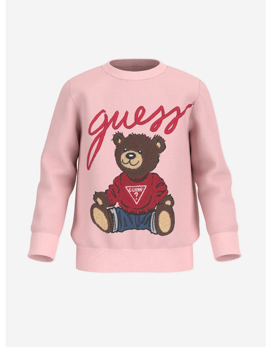 Sudadera Guess Rosa Niñas Logo Oso Teddy