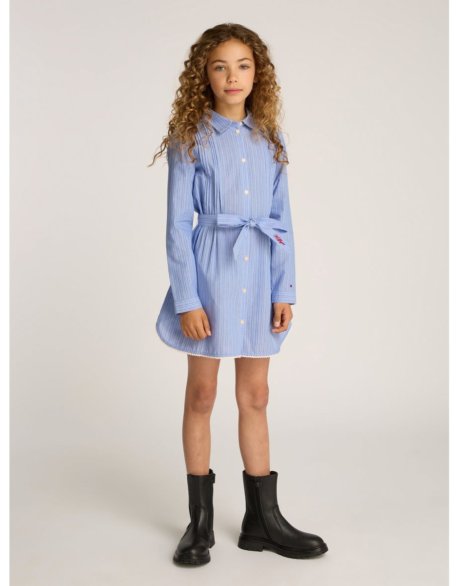 Vestido de camisa listrada azul para meninas