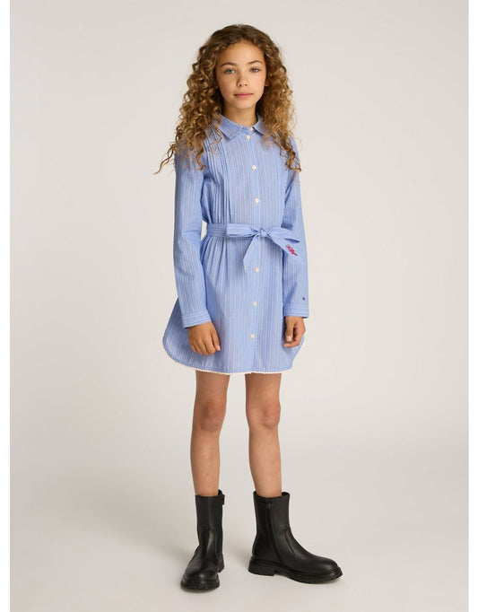 Vestido de camisa listrada azul para meninas