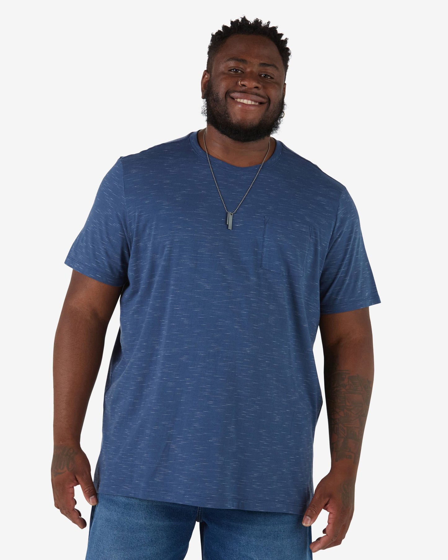 Camiseta masculina de algodão de manga curta Plus Size em Steel Blue Mix