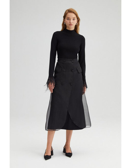 Gonna in organza con dettaglio a bottoni