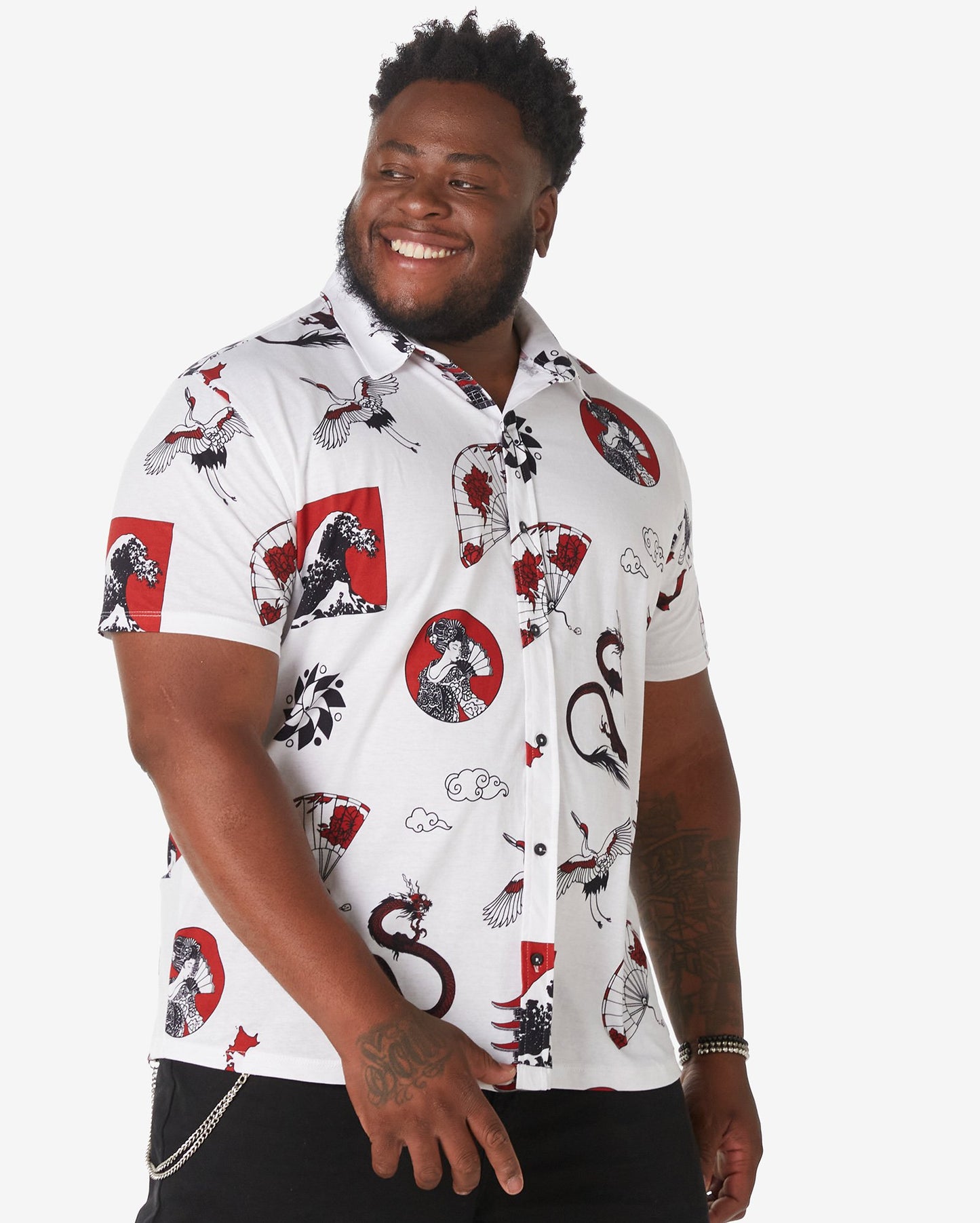 Camisa masculina de manga curta oriental branca plus size da Allman para Riachuelo