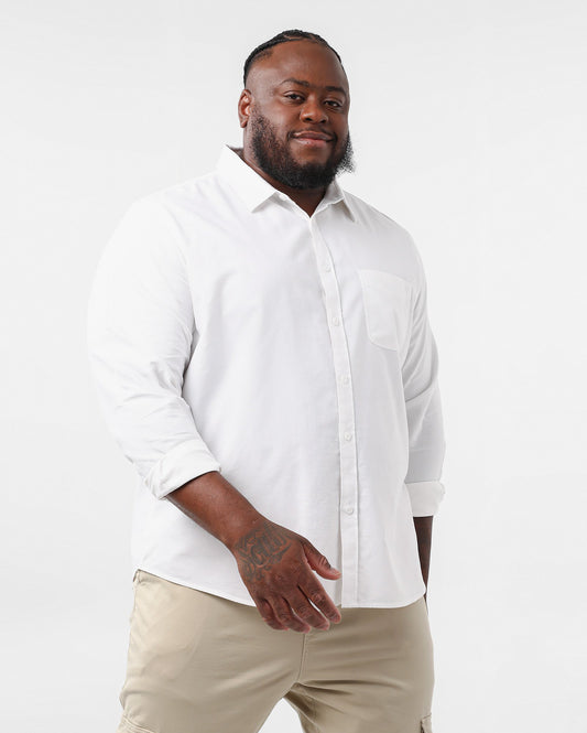 Camisa masculina plus size de manga longa com bolso - Branca | Original Plus By Riachuelo
