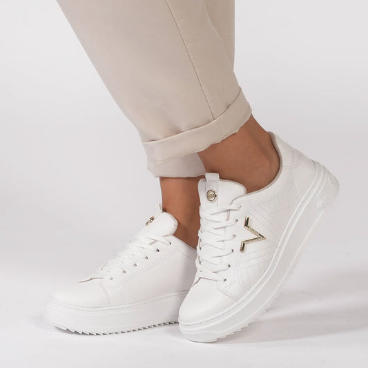 Women's White Casual Sneakers with Metallic Laces
