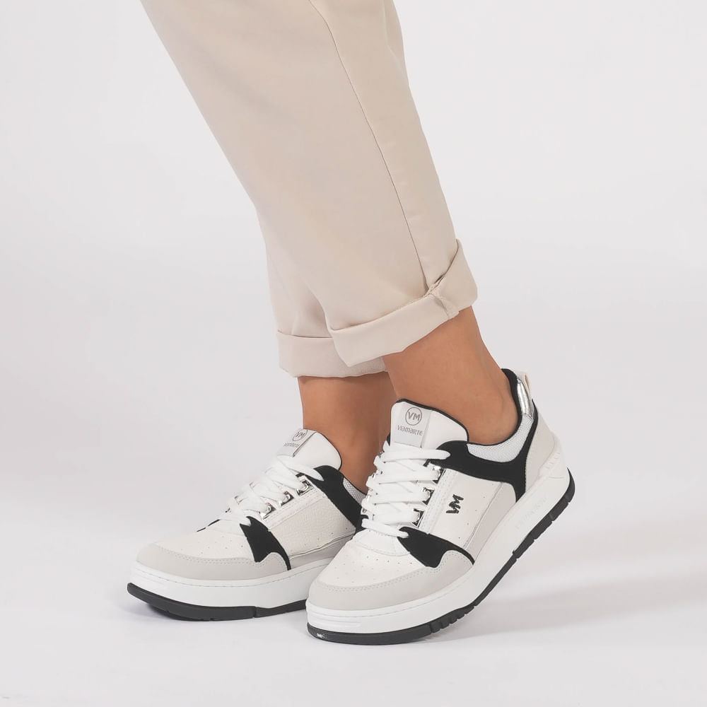 Women's Two-Tone Casual Sneakers with Laces - White