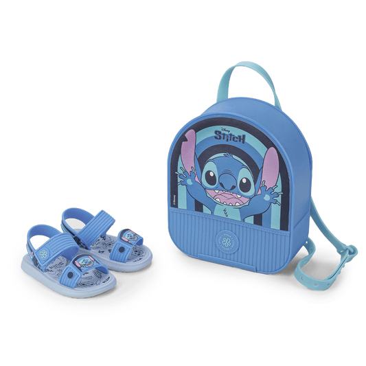 Conjunto de Sandálias Grendene Kids e Mochila Disney Stitch Azul Bebê