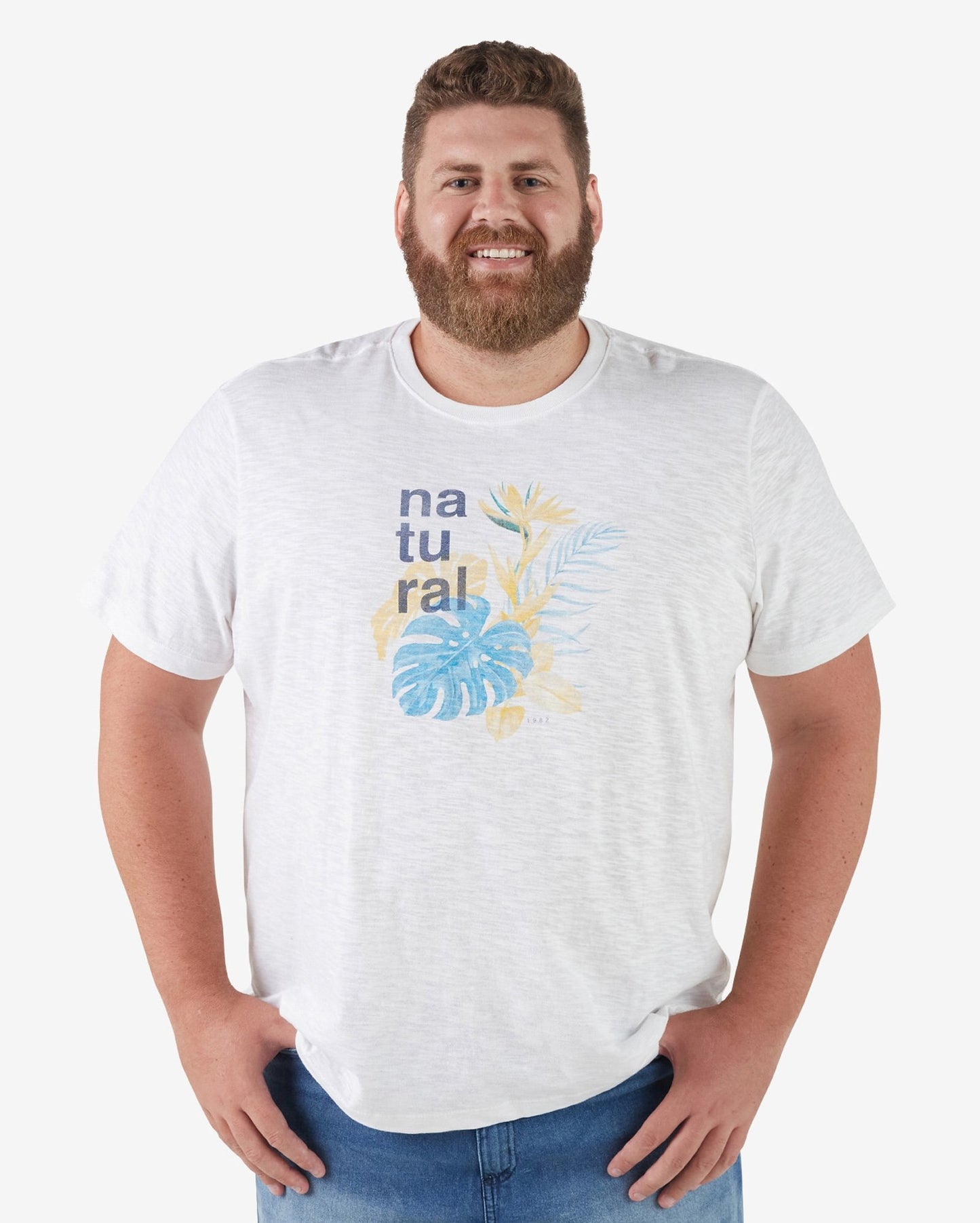 Maglietta a maniche corte Plus Size da uomo in bianco naturale