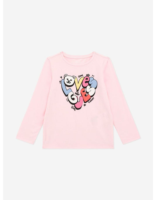 Camiseta rosa de manga larga para niña con logotipo de corazón