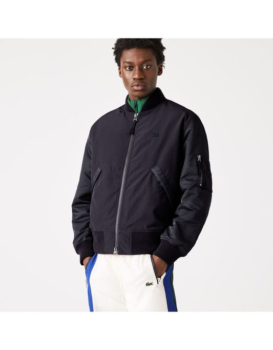 Jaqueta Bomber Lacoste azul com zíper completo para homens