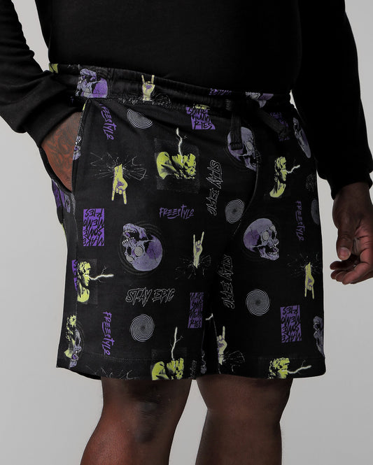 Allman by Riachuelo - Pantaloncini da corsa con teschio nero Plus Size da uomo