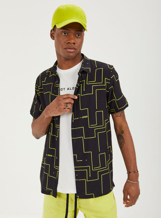 Slim Fit Short Sleeve Snake Print Shirt