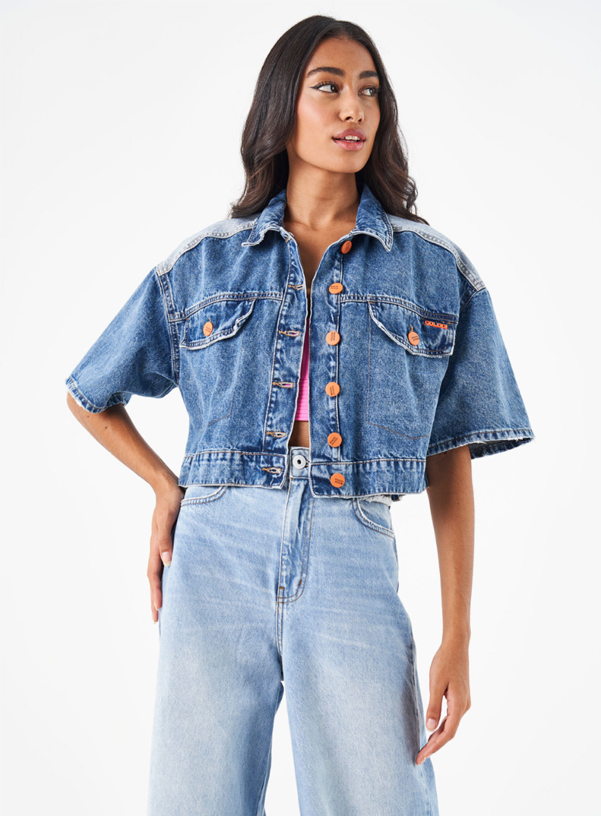 Giacca di jeans cropped bicolore