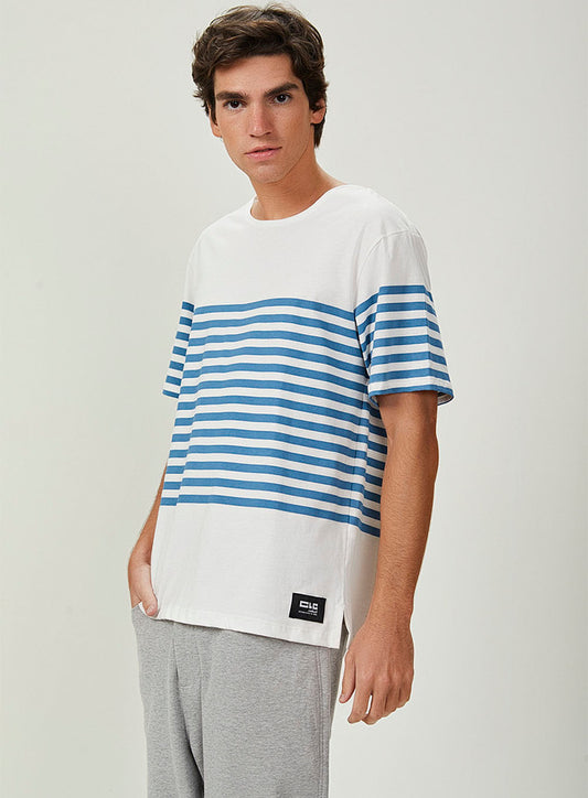 Striped Straight-Cut T-Shirt with Short Sleeves