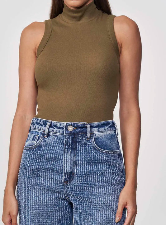 Women's Ribbed High Collar Tank Top