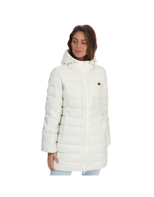 Piumino Levi's da donna di media lunghezza color crema