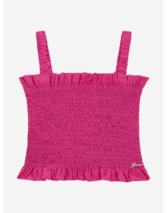 Camiseta de tirantes acanalada rosa para niña