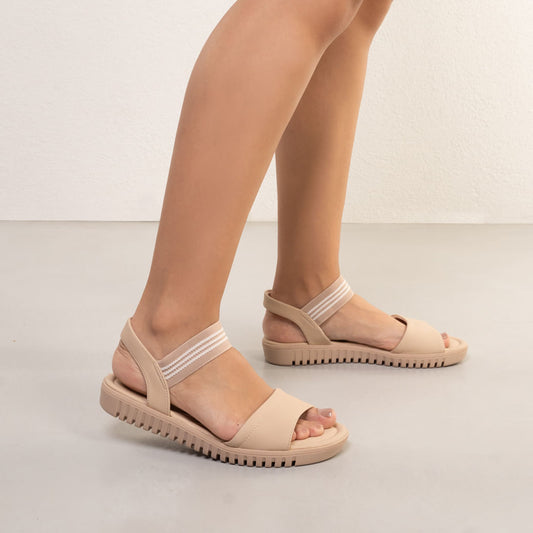 Sandália feminina com tira elástica Comfortflex Nude