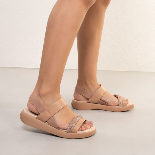 Sandálias Elásticas Glitter Bege Femininas da Comfortflex
