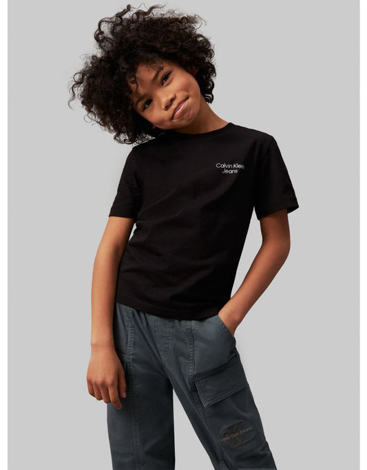 Maglietta CKJ Stack Logo Ragazzi - Nero