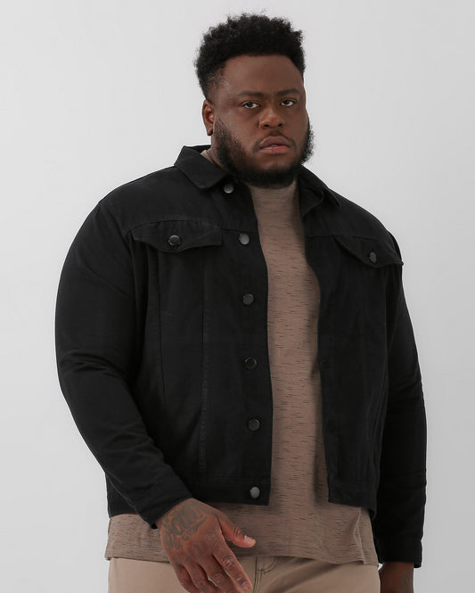 Jaqueta masculina de brim preta plus size com botões - Allman by Riachuelo