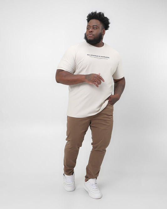 Calça masculina de sarja marrom plus size com elástico na cintura - Pool Jeans