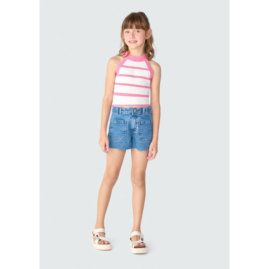 Pantaloncini di jeans con orlo a vivo da bambina