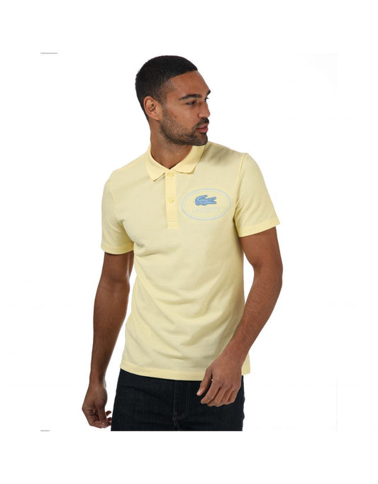 Camisa Polo Lacoste Slim Fit Masculina com Crocodilo Bordado em Amarelo