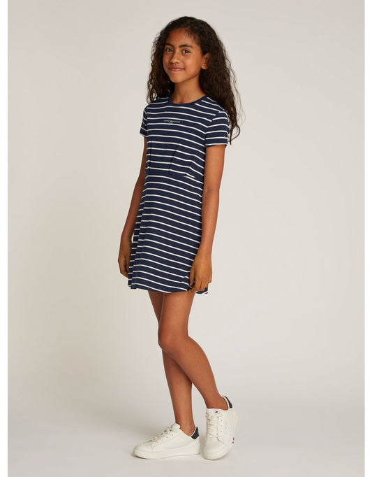 Vestido camiseta rayas azul marino niña