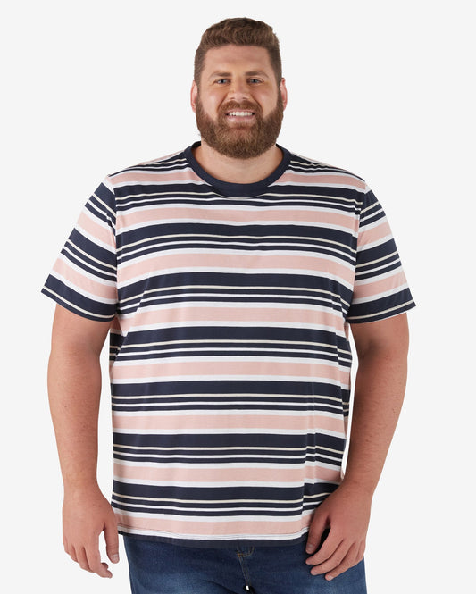Camiseta masculina plus size de manga curta listrada azul-marinho
