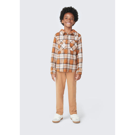 Camicia comfort a quadri da ragazzo con cappuccio