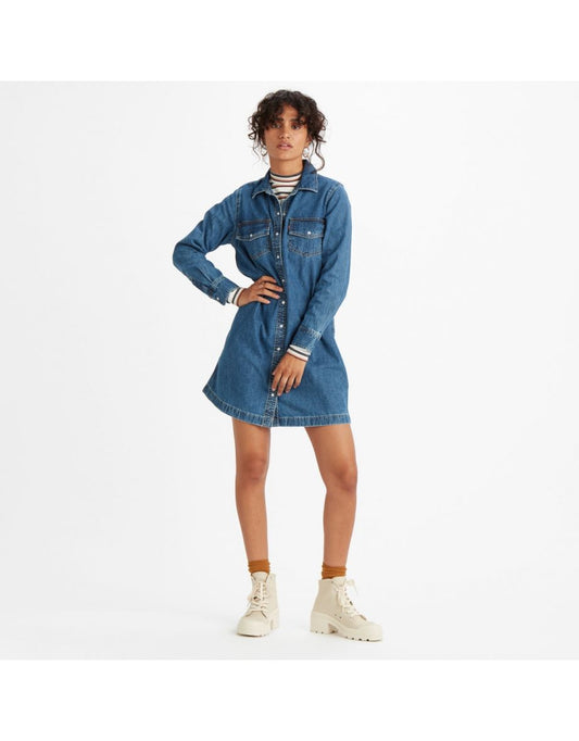 Vestido de manga longa com camisa de brim