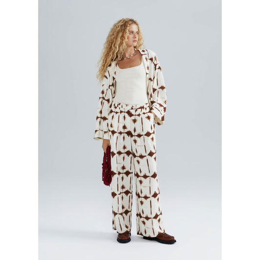 Pantaloni in lino stampati da uomo dal taglio dritto e a vita alta