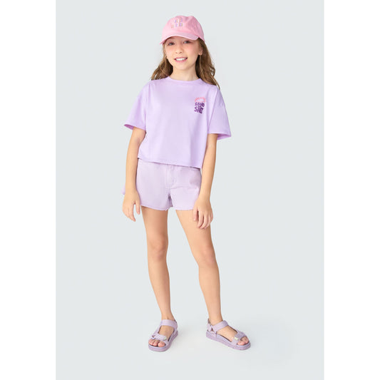 Blusa de manga curta com recorte para meninas