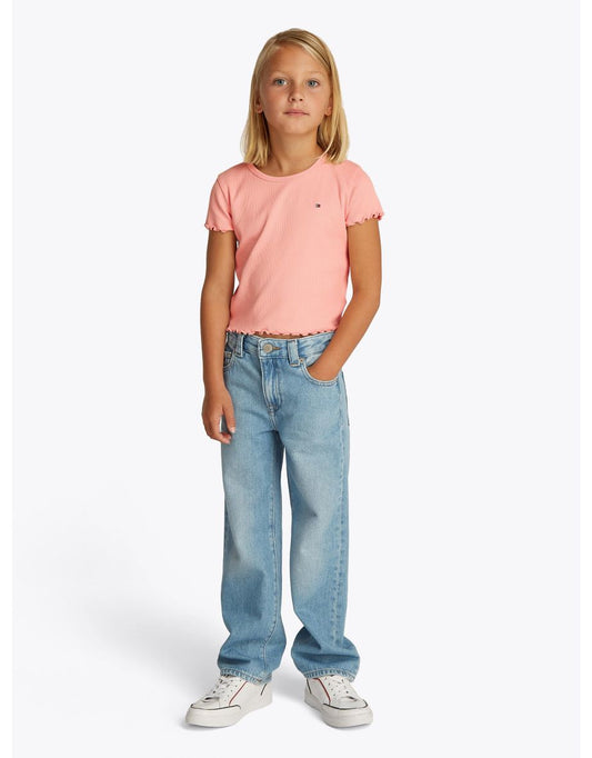Top de canalé Essential rosa para niña