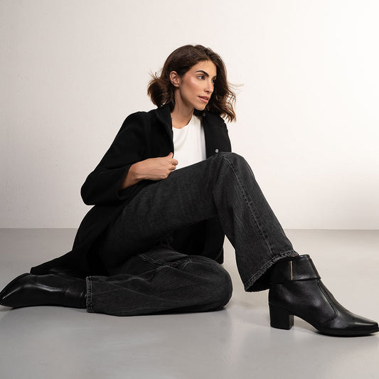 Women's Short Ankle Pointed Toe Boots in Black by Pegada